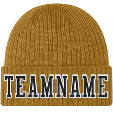 Load image into Gallery viewer, Custom Old Gold Black-White Stitched Cuffed Knit Hat
