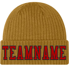 Load image into Gallery viewer, Custom Old Gold Red-Black Stitched Cuffed Knit Hat