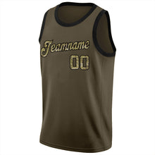 Load image into Gallery viewer, Custom Olive Camo-Black Round Neck Rib-Knit Salute To Service Basketball Jersey
