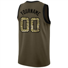 Load image into Gallery viewer, Custom Olive Camo-Black Round Neck Rib-Knit Salute To Service Basketball Jersey