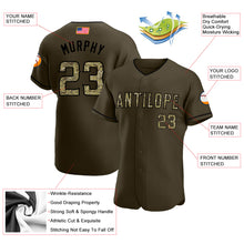 Load image into Gallery viewer, Custom Olive Camo-Black Authentic Salute To Service American Flag Fashion Baseball Jersey