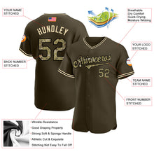 Load image into Gallery viewer, Custom Olive Camo-Black Authentic Salute To Service American Flag Fashion Baseball Jersey