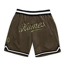 Load image into Gallery viewer, Custom Olive Camo-Black Authentic Throwback Basketball Shorts