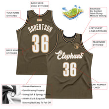 Load image into Gallery viewer, Custom Olive White-Old Gold Authentic Throwback Basketball Jersey