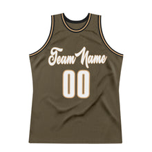 Load image into Gallery viewer, Custom Olive White-Old Gold Authentic Throwback Basketball Jersey