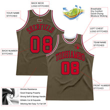Load image into Gallery viewer, Custom Olive Red-Black Authentic Throwback Basketball Jersey