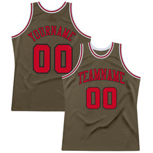 Load image into Gallery viewer, Custom Olive Red-Black Authentic Throwback Basketball Jersey