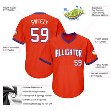 Load image into Gallery viewer, Custom Orange White-Purple Authentic Throwback Rib-Knit Baseball Jersey Shirt