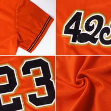 Load image into Gallery viewer, Custom Orange Black-Old Gold Authentic Throwback Rib-Knit Baseball Jersey Shirt