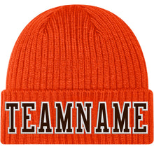 Load image into Gallery viewer, Custom Orange Brown-White Stitched Cuffed Knit Hat