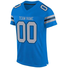 Load image into Gallery viewer, Custom Panther Blue Light Gray-Black Mesh Authentic Football Jersey