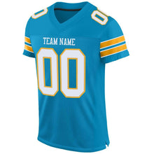 Load image into Gallery viewer, Custom Panther Blue White-Gold Mesh Authentic Football Jersey
