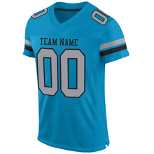Load image into Gallery viewer, Custom Panther Blue Light Gray-Black Mesh Authentic Football Jersey
