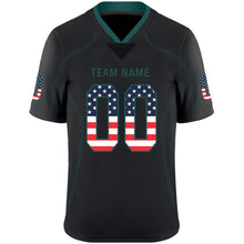 Load image into Gallery viewer, Custom Lights Out Black Midnight Green-Navy USA Flag Fashion Football Jersey