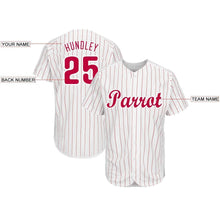 Load image into Gallery viewer, Custom White Red Strip Red-White Baseball Jersey