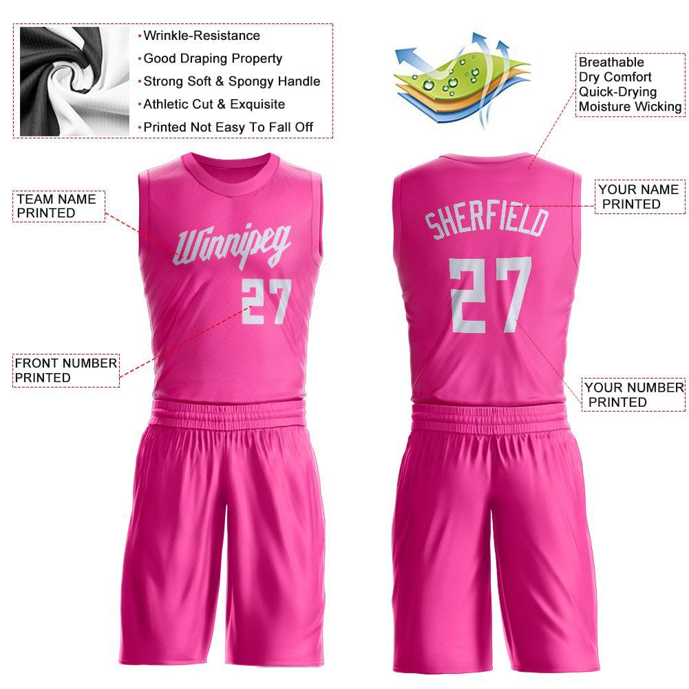 Custom Figure Pink-Gold Music Festival Round Neck Sublimation Basketball  Suit Jersey