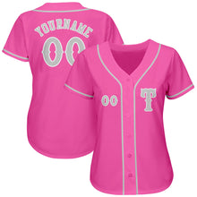 Load image into Gallery viewer, Custom Pink Gray-White Authentic Baseball Jersey