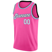 Load image into Gallery viewer, Custom Pink White-Light Blue Round Neck Rib-Knit Basketball Jersey