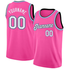 Load image into Gallery viewer, Custom Pink White-Light Blue Round Neck Rib-Knit Basketball Jersey