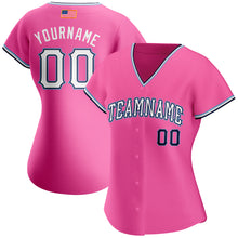 Load image into Gallery viewer, Custom Pink White-Light Blue Authentic American Flag Fashion Baseball Jersey