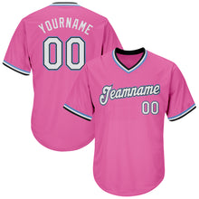 Load image into Gallery viewer, Custom Pink White-Light Blue Authentic Throwback Rib-Knit Baseball Jersey Shirt