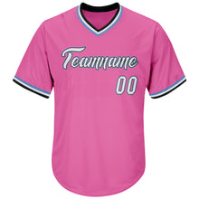 Load image into Gallery viewer, Custom Pink White-Light Blue Authentic Throwback Rib-Knit Baseball Jersey Shirt