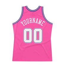 Load image into Gallery viewer, Custom Pink White-Purple Authentic Throwback Basketball Jersey
