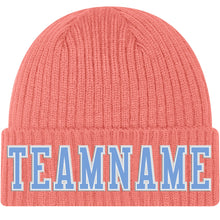 Load image into Gallery viewer, Custom Pink Light Blue-White Stitched Cuffed Knit Hat