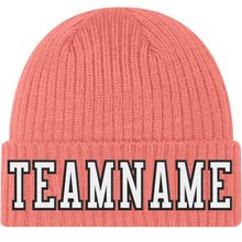 Load image into Gallery viewer, Custom Pink White-Black Stitched Cuffed Knit Hat