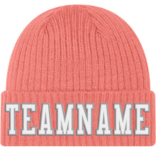 Load image into Gallery viewer, Custom Pink White-Gray Stitched Cuffed Knit Hat