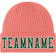 Load image into Gallery viewer, Custom Pink Green-White Stitched Cuffed Knit Hat