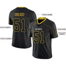 Load image into Gallery viewer, Custom Lights Out Black Gold-White Football Jersey