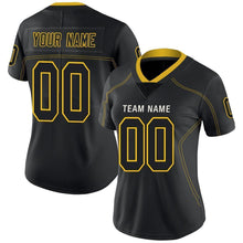 Load image into Gallery viewer, Custom Lights Out Black Gold-White Football Jersey