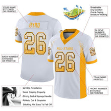 Load image into Gallery viewer, Custom White Gold-Black Mesh Drift Fashion Football Jersey