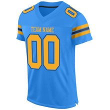Load image into Gallery viewer, Custom Powder Blue Gold-Navy Mesh Authentic Football Jersey
