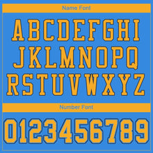 Load image into Gallery viewer, Custom Powder Blue Gold-Navy Mesh Authentic Football Jersey