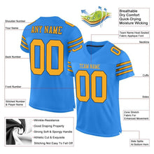 Load image into Gallery viewer, Custom Powder Blue Gold-Navy Mesh Authentic Football Jersey