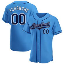 Load image into Gallery viewer, Custom Powder Blue Navy-White Authentic Baseball Jersey
