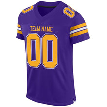Load image into Gallery viewer, Custom Purple Gold-White Mesh Authentic Football Jersey