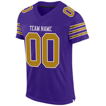 Load image into Gallery viewer, Custom Purple Old Gold-White Mesh Authentic Football Jersey