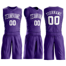 Load image into Gallery viewer, Custom Purple White Round Neck Suit Basketball Jersey