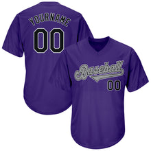 Load image into Gallery viewer, Custom Purple Black-Gray Authentic Throwback Rib-Knit Baseball Jersey Shirt