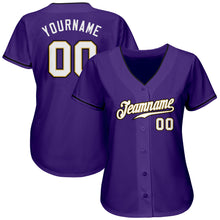 Load image into Gallery viewer, Custom Purple White-Old Gold Authentic Baseball Jersey