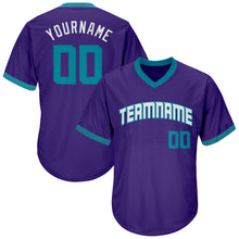 Load image into Gallery viewer, Custom Purple Teal-White Authentic Throwback Rib-Knit Baseball Jersey Shirt