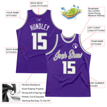 Load image into Gallery viewer, Custom Purple White-Silver Gray Authentic Throwback Basketball Jersey