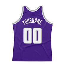 Load image into Gallery viewer, Custom Purple White-Silver Gray Authentic Throwback Basketball Jersey