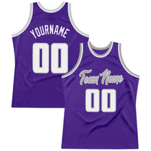 Load image into Gallery viewer, Custom Purple White-Silver Gray Authentic Throwback Basketball Jersey