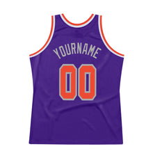 Load image into Gallery viewer, Custom Purple Orange-Silver Gray Authentic Throwback Basketball Jersey
