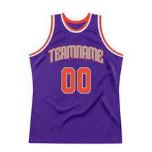 Load image into Gallery viewer, Custom Purple Orange-Silver Gray Authentic Throwback Basketball Jersey