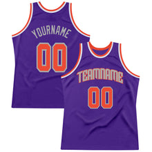 Load image into Gallery viewer, Custom Purple Orange-Silver Gray Authentic Throwback Basketball Jersey